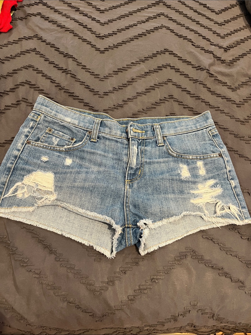 NO OFFERS Carmar Distressed Light Blue Denim Shorts